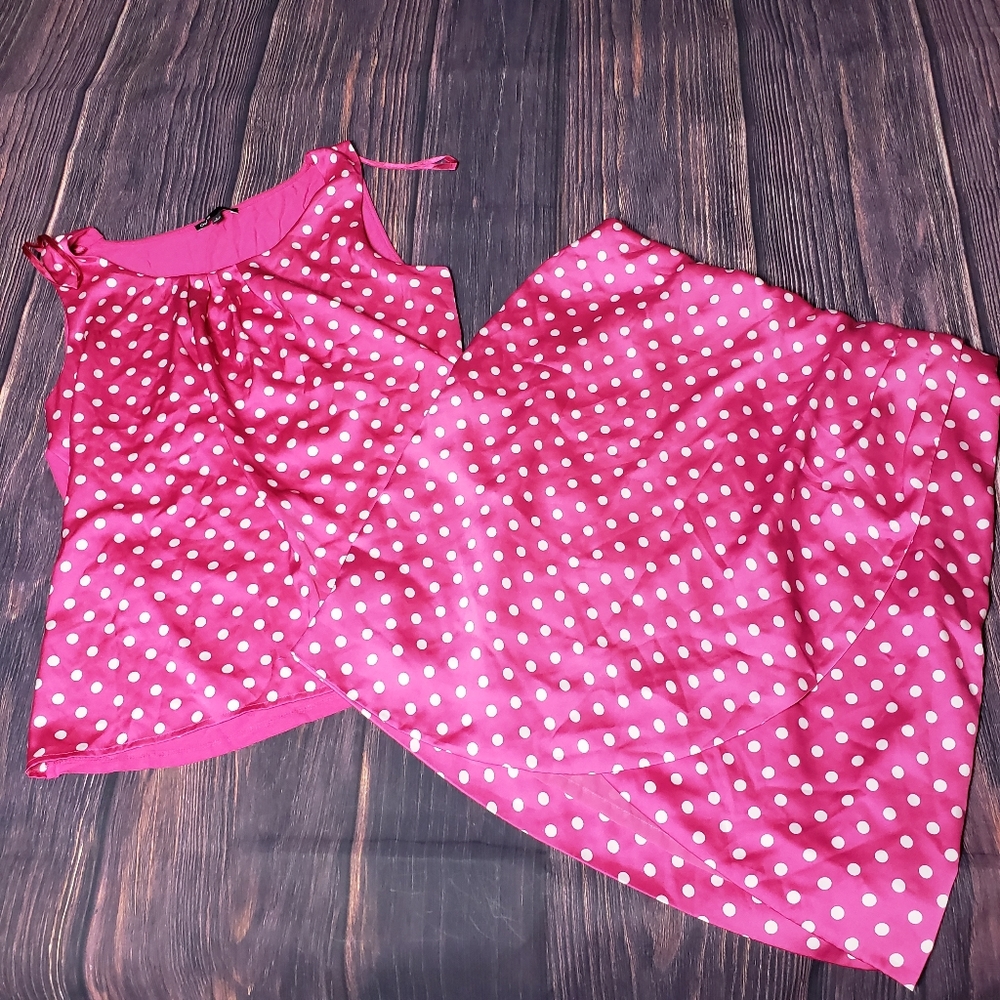 Chaus Polka Dot Blouse Skirt Set Pink White Dots